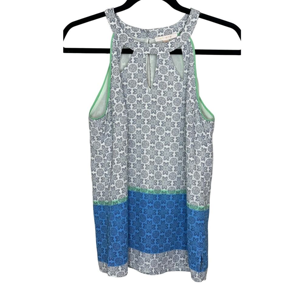 Skies Are Blue Geometric Halter Blouse S Sleeveless Keyhole Workwear Party EUC